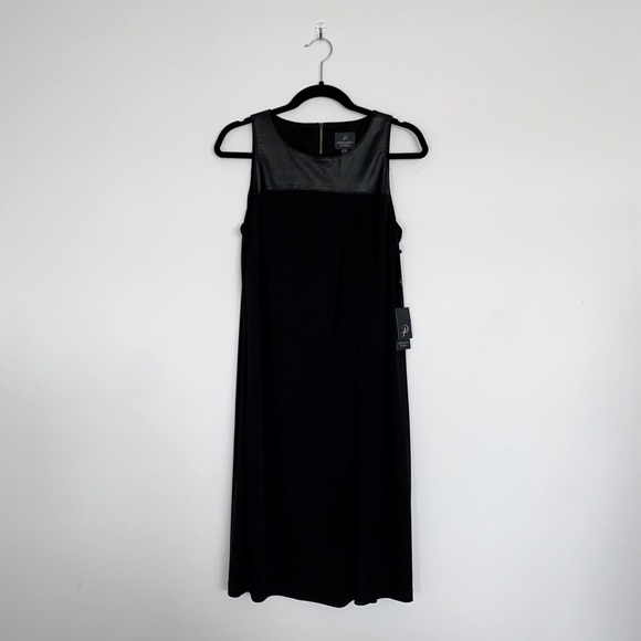 Adrianna Papell Dresses & Skirts - NWT Adrianna Papell Black Tank Dress With Faux Leather Upper Panel